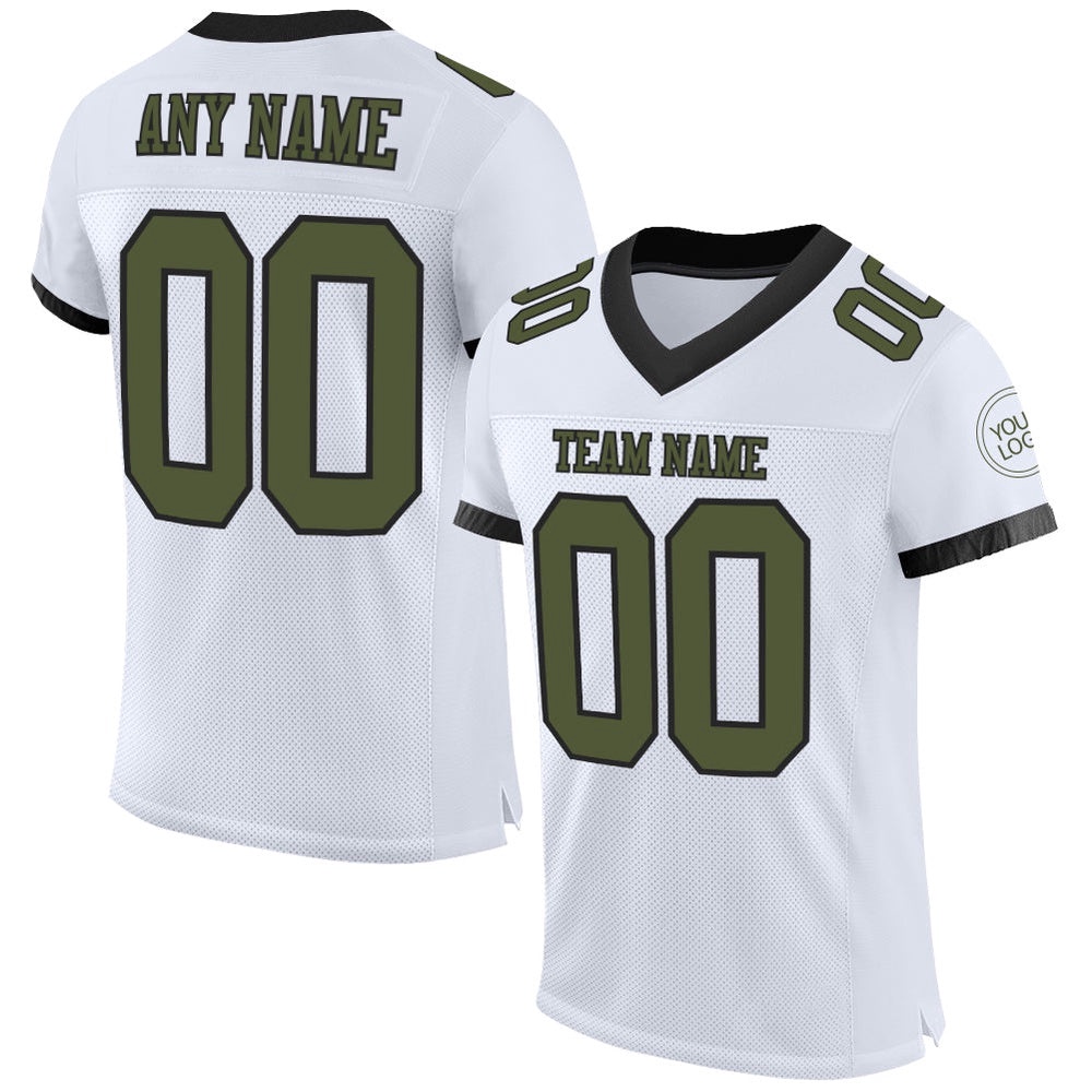 White Olive Black Mesh Authentic Football Jersey, Personalized Football Jersey, Football Team Jersey, Football Outfits