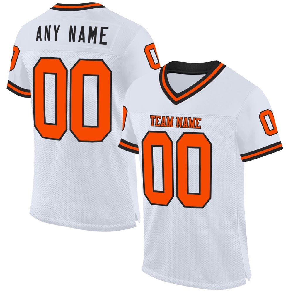 White Orange Black Mesh Authentic Throwback Football Jersey, Personalized Football Jersey, Football Team Jersey, Football Outfits