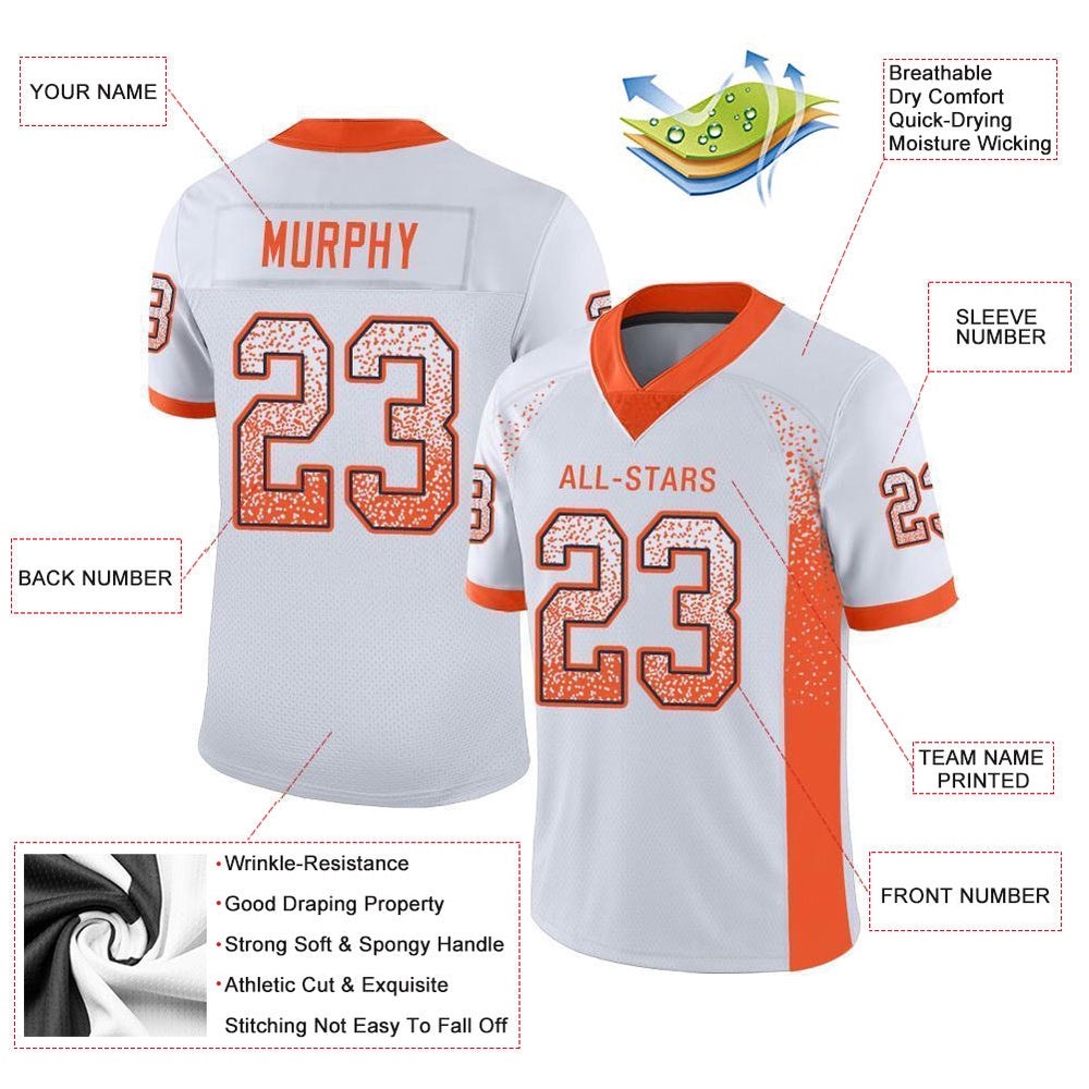 White Orange Navy Mesh Drift Fashion Football Jersey, Personalized Football Jersey, Football Team Jersey, Football Outfits