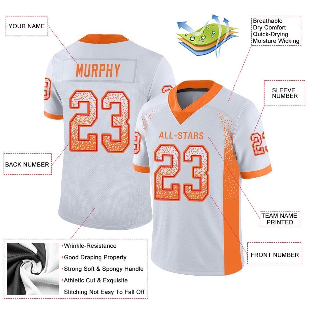 White Orange Red Mesh Drift Fashion Football Jersey, Personalized Football Jersey, Football Team Jersey, Football Outfits