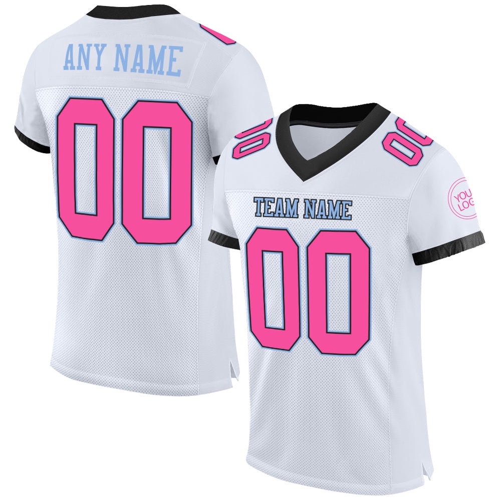 White Pink Black Light Blue Mesh Authentic Football Jersey, Personalized Football Jersey, Football Team Jersey, Football Outfits