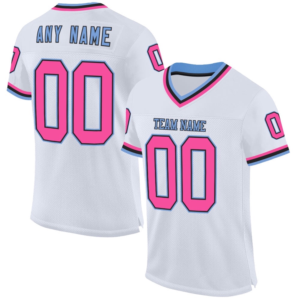 White Pink Black Light Blue Mesh Authentic Throwback Football Jersey, Personalized Football Jersey, Football Team Jersey, Football Outfits