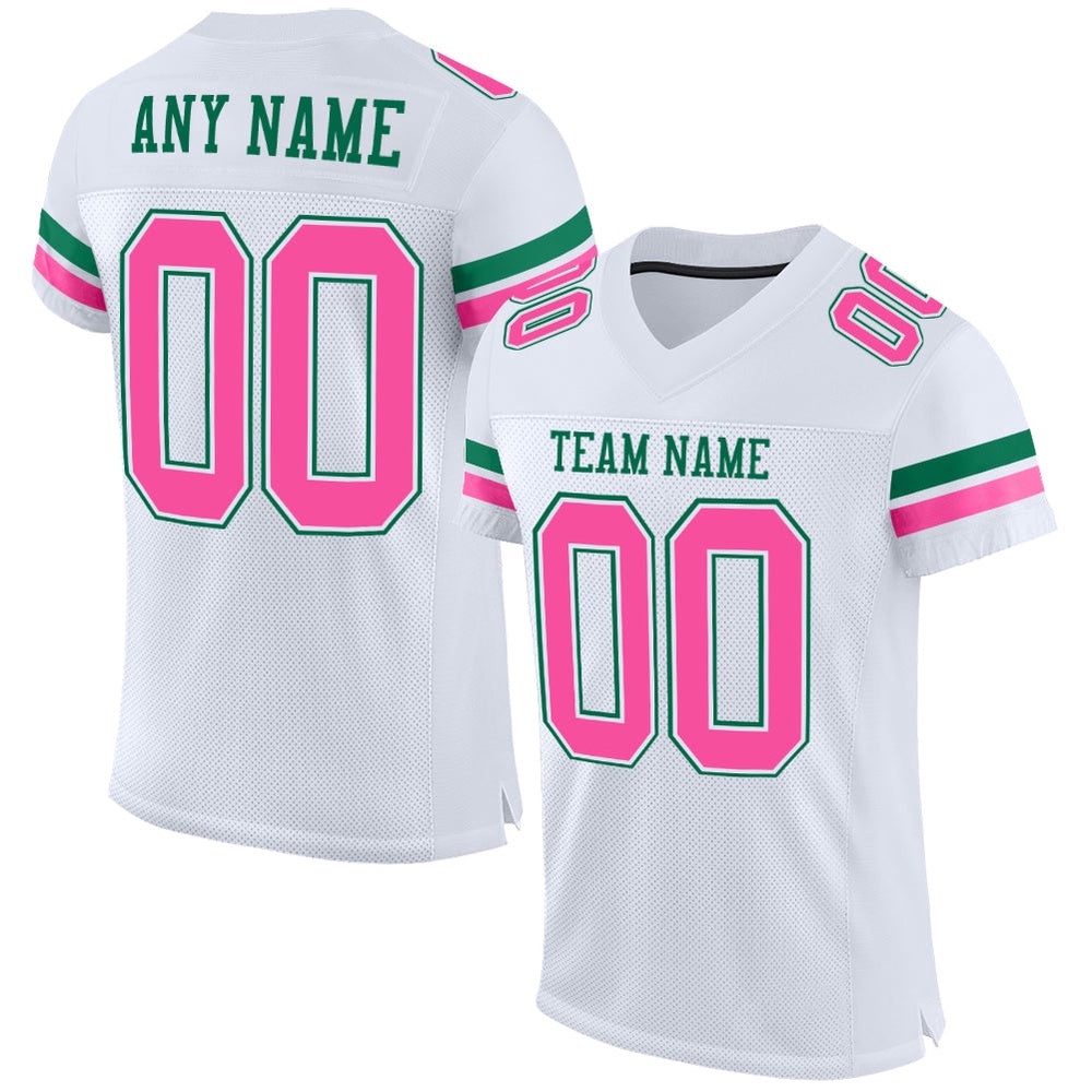 White Pink Kelly Green Mesh Authentic Football Jersey, Personalized Football Jersey, Football Team Jersey, Football Outfits