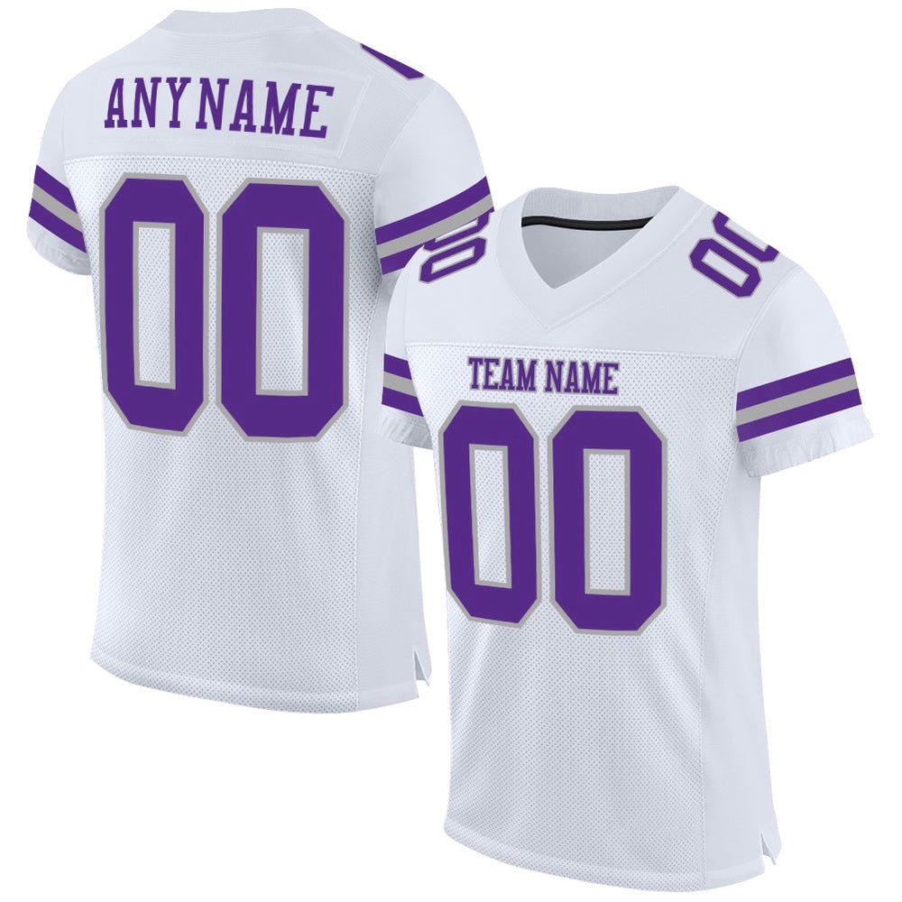 White Purple Gray Mesh Authentic Football Jersey, Personalized Football Jersey, Football Team Jersey, Football Outfits