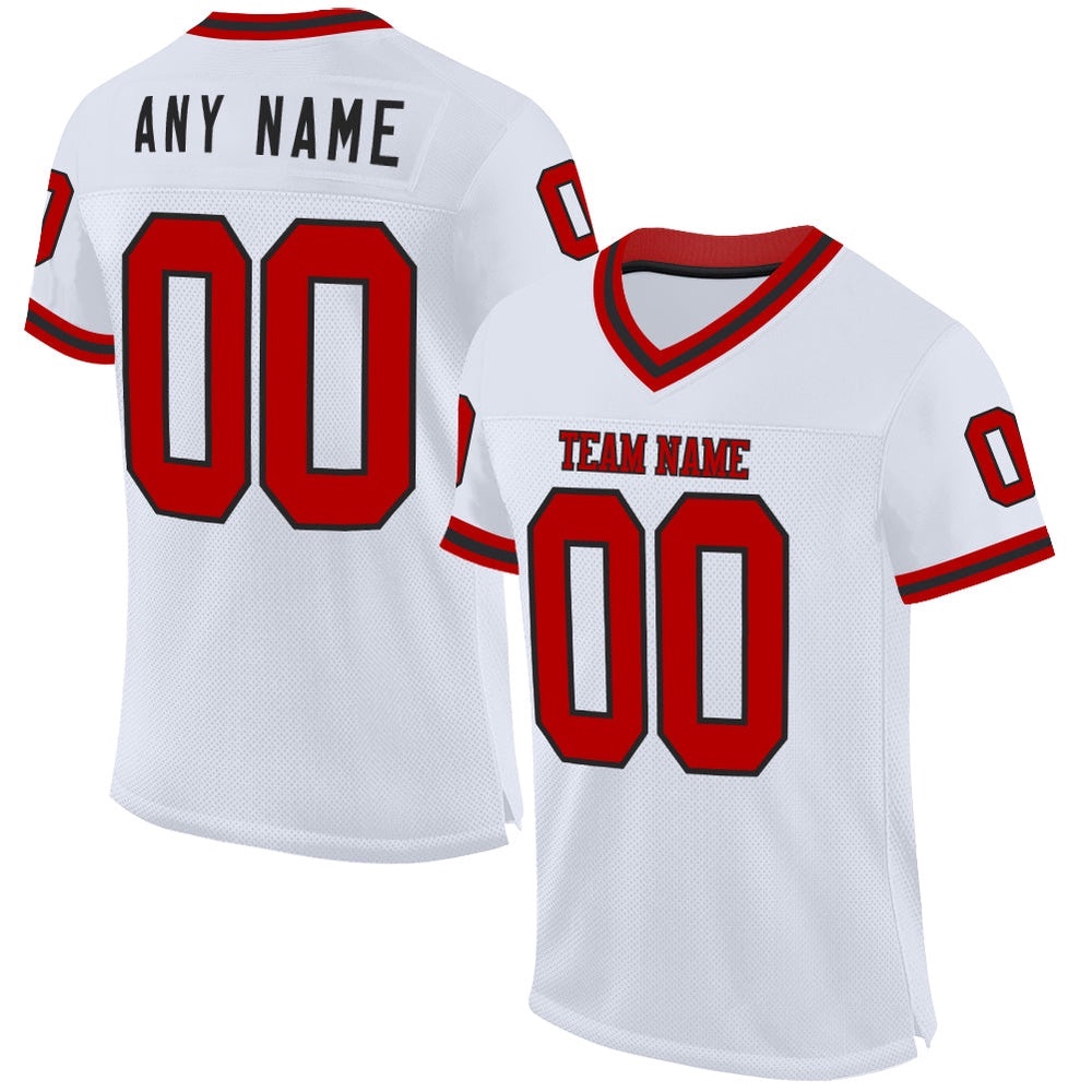 White Red Black Mesh Authentic Throwback Football Jersey, Personalized Football Jersey, Football Team Jersey, Football Outfits White Red Black Mesh Authentic Throwback Football Jersey, Personalized Football Jersey, Football Team Jersey, Football Outfits