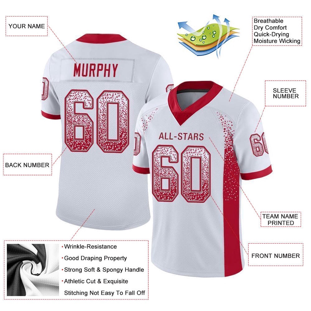 White Red Gray Mesh Drift Fashion Football Jersey, Personalized Football Jersey, Football Team Jersey, Football Outfits