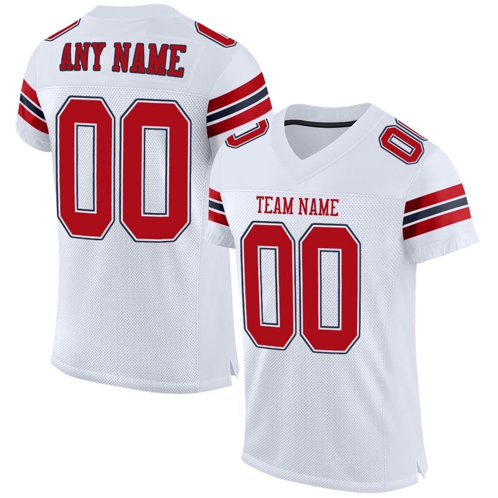 White Red Navy Mesh Authentic Football Jersey, Personalized Football Jersey, Football Team Jersey, Football Outfits