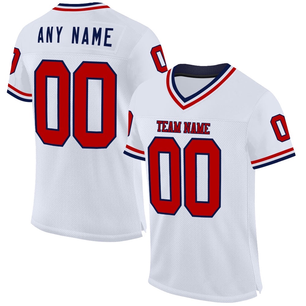 White Red Navy Mesh Authentic Throwback Football Jersey, Personalized Football Jersey, Football Team Jersey, Football Outfits