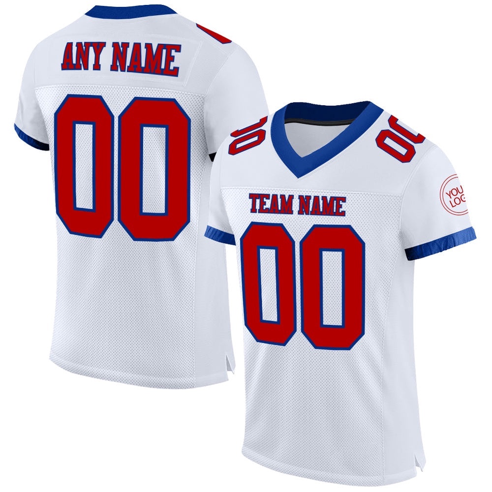 White Red Royal Mesh Authentic Football Jersey, Personalized Football Jersey, Football Team Jersey, Football Outfits