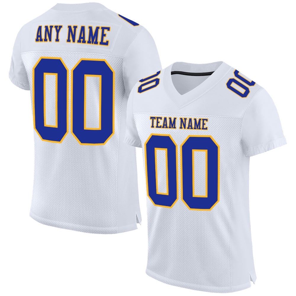 White Royal Gold Mesh Authentic Football Jersey, Personalized Football Jersey, Football Team Jersey, Football Outfits