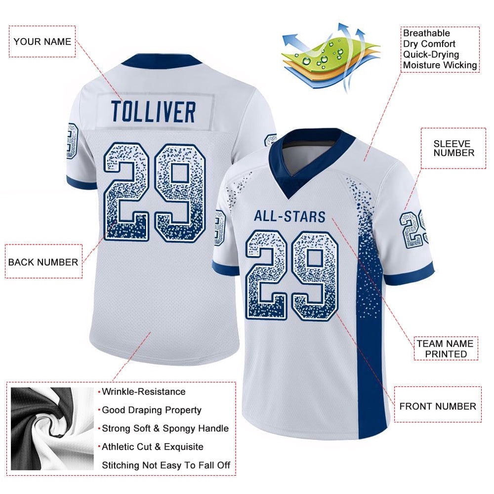 White Royal Mesh Drift Fashion Football Jersey, Personalized Football Jersey, Football Team Jersey, Football Outfits