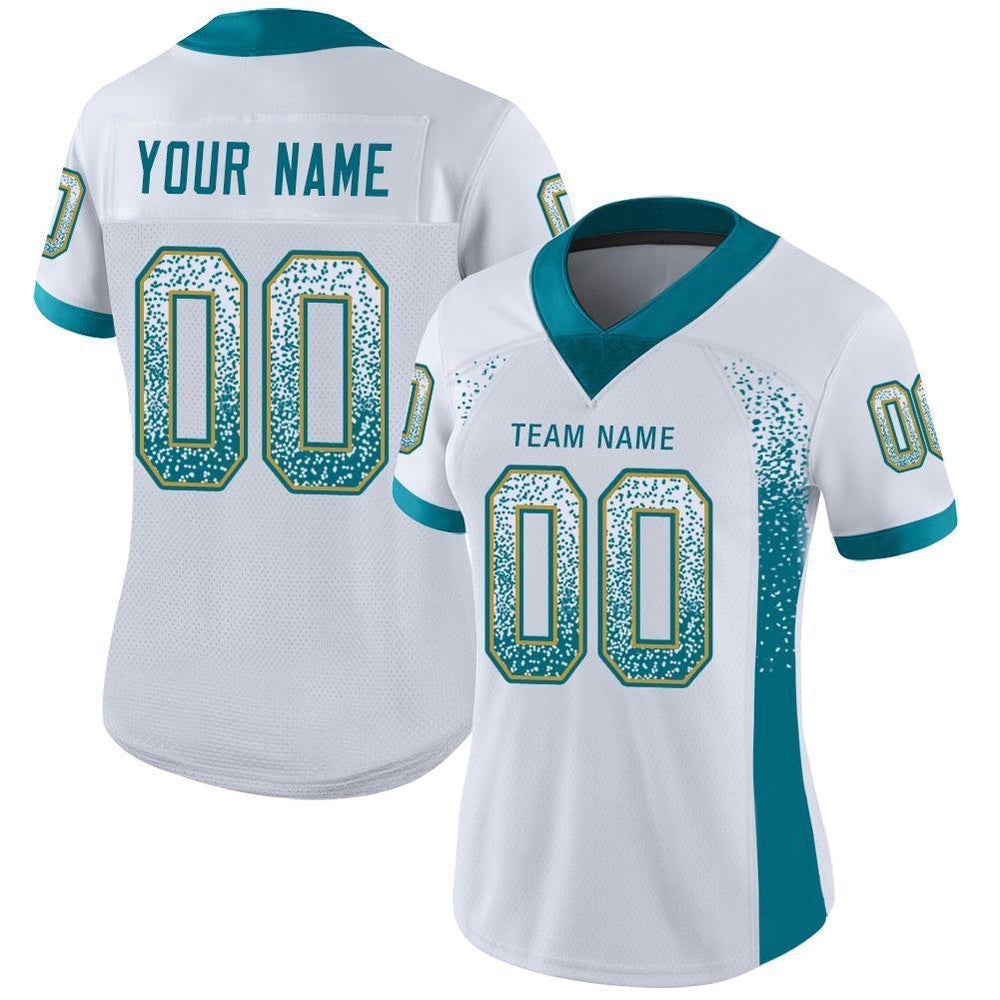 White Teal Old Gold Mesh Drift Fashion Football Jersey, Personalized Football Jersey, Football Team Jersey, Football Outfits