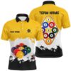 Yellow 9 Ball Pool Thunder Lightning Polo Shirts, Custom Billiards Shirts, Personalized Billiard Polo Shirt