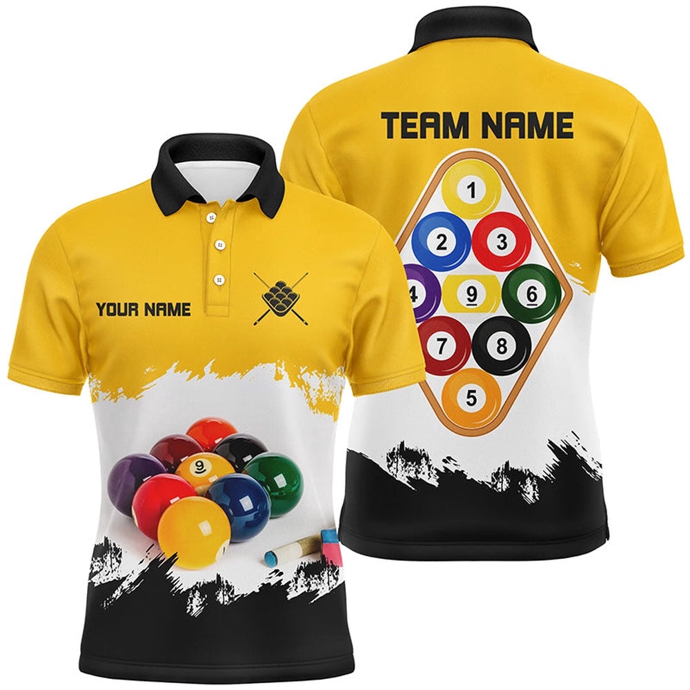 Yellow 9 Ball Pool Billiard Shirts, Billiard 9 Ball Team Shirts Polo, Personalized Billiard Polo Shirt