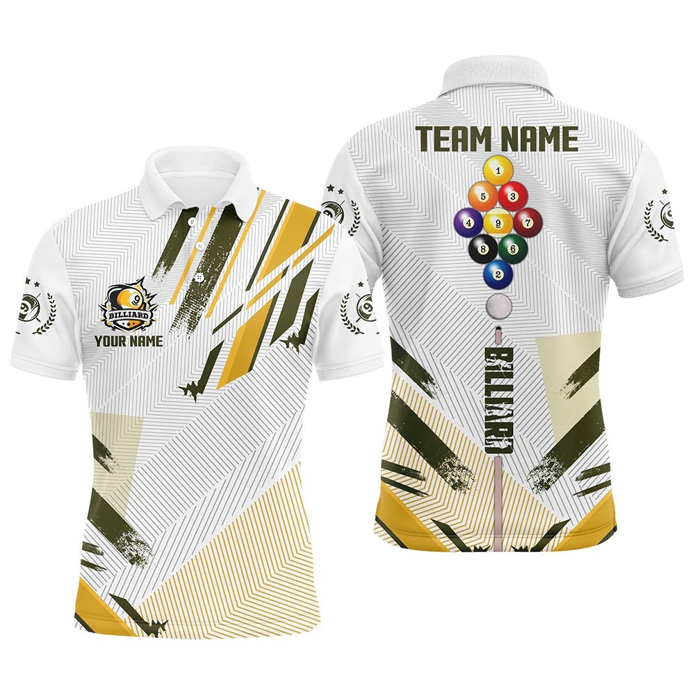 Yellow 9 Ball Pool Tournat Sport Shirts, 9 Ball Billiard Team Polo, Personalized Billiard Polo Shirt