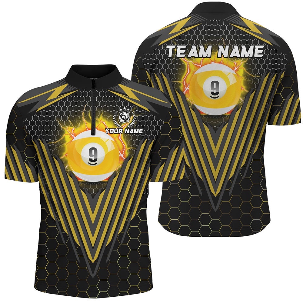 Yellow Billiard Ball 9 Jersey & Jersey Shirts Custom Team Name 9 Ball Pool Jerseys, Personalized Billiard Team Jersey Shirt