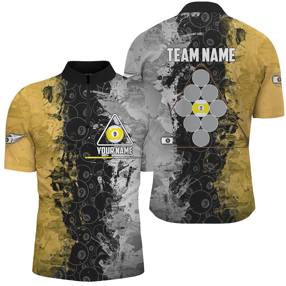 Yellow Black 9 Ball Pool Jersey Shirts, Custom Billiard 9 Ball Team Shirt, Personalized Billiard Team Jersey Shirt