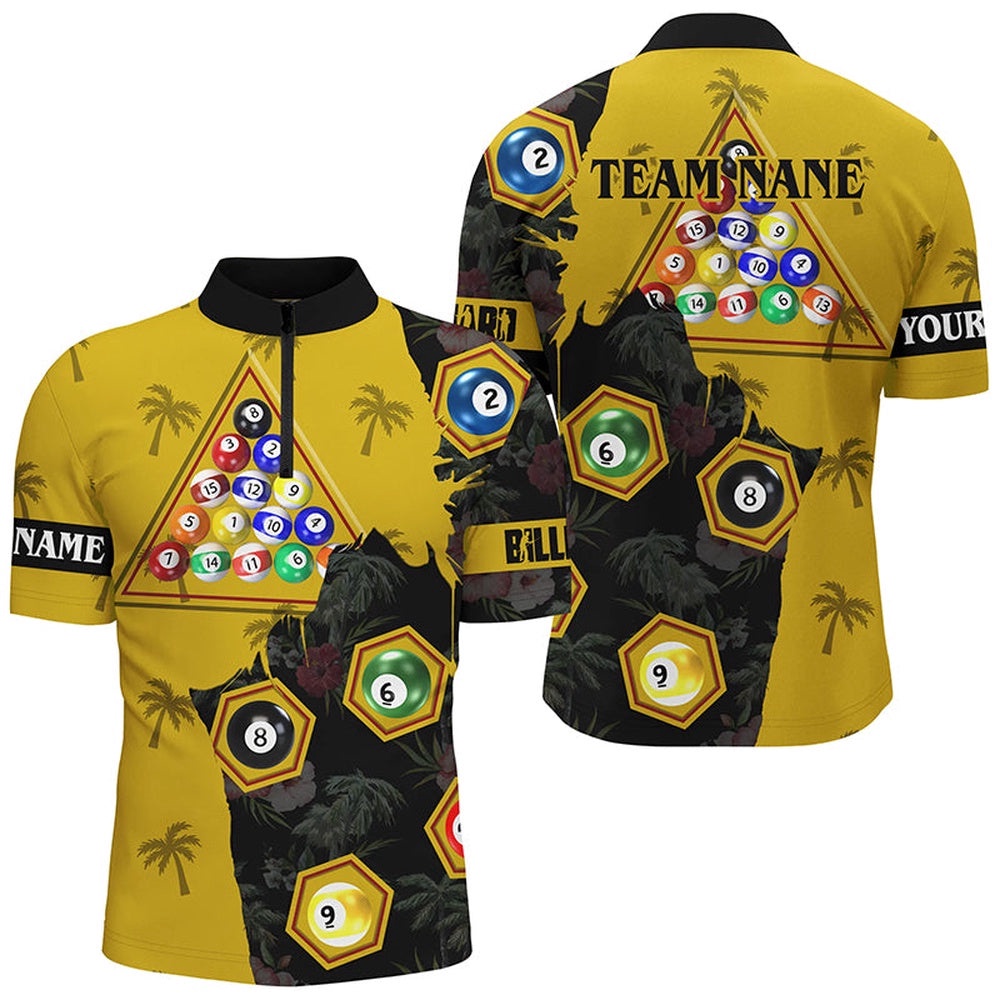 Yellow Black Funny Billiard Balls Pool Shirts, Best Billiard Team Shirts, Personalized Billiard Team Jersey Shirt