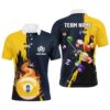 Yellow Icy Lightning 9 Ball Pool Polo Shirts Custom Billiard Team League Polo, Personalized Billiard Polo Shirt