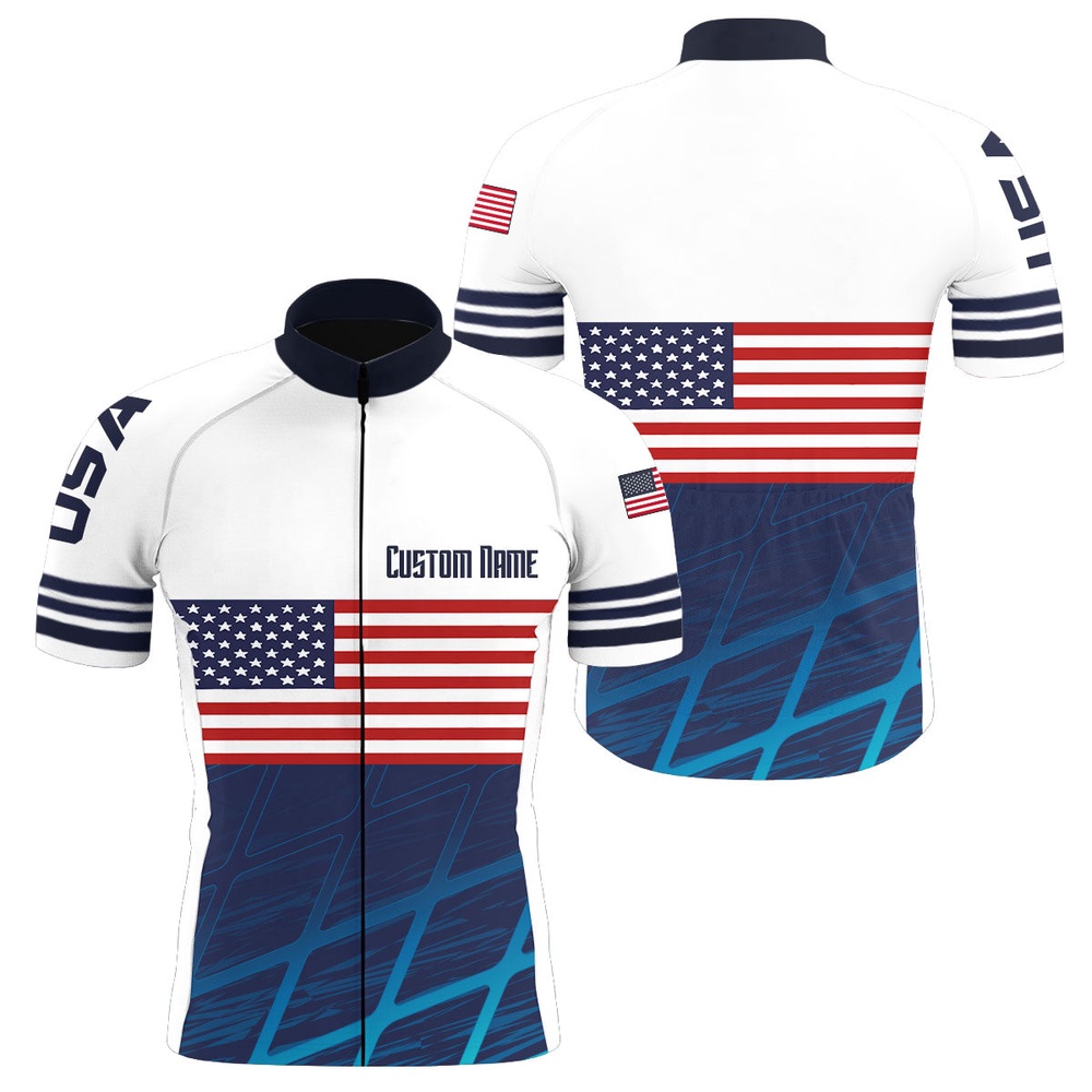American Cycling Jersey Men Women Usa Cycle Gear With 3 Pockets Mountain Bike Shirt, Custom Mono Cycling Jersey