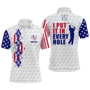 American Flag Argyle Men’s Personalized Patriotic Us Golf Shirts For Men, Golf Polo Shirt, Golf Shirts