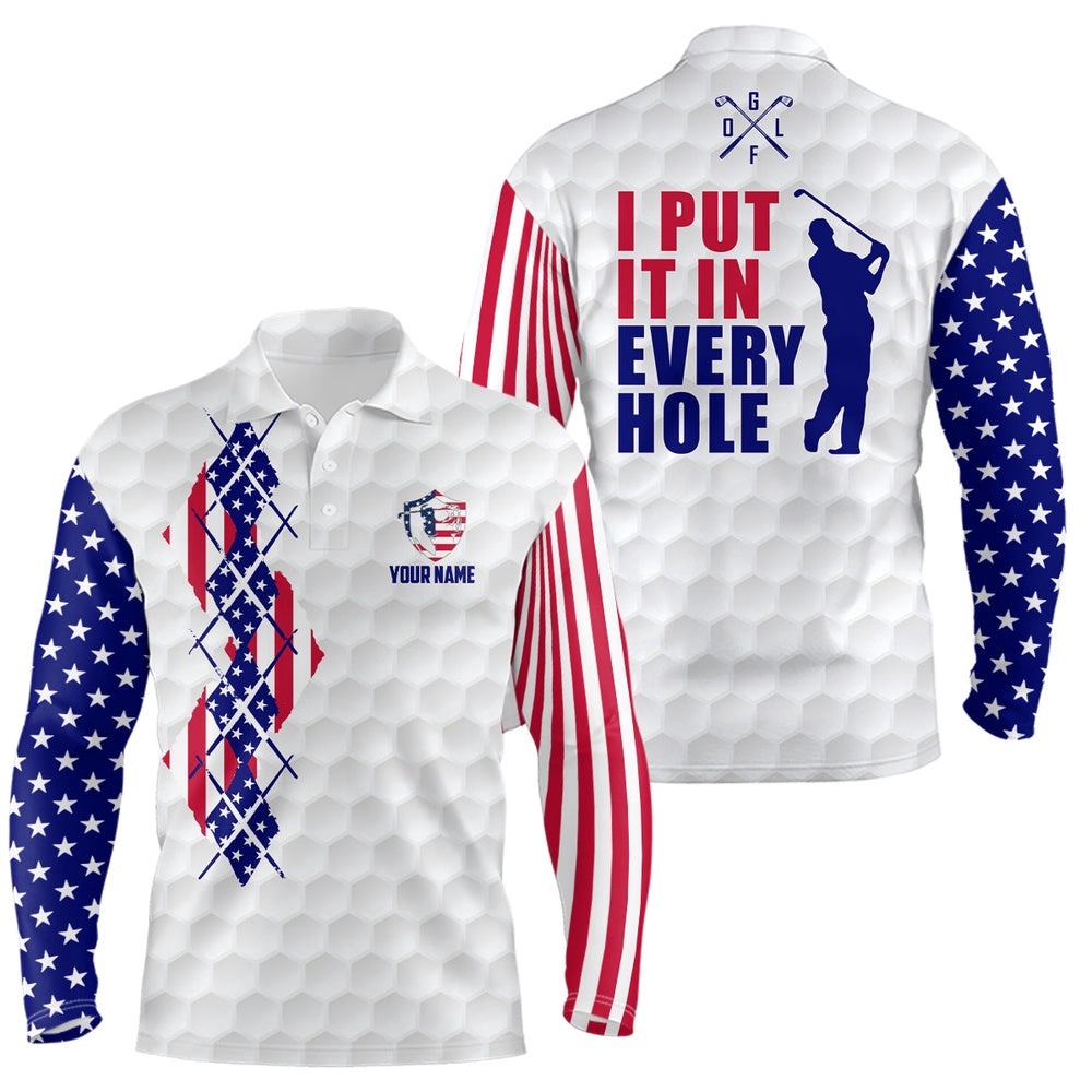 American Flag Argyle Men’s Personalized Patriotic Us Golf Shirts For Men, Golf Polo Shirt, Golf Shirts