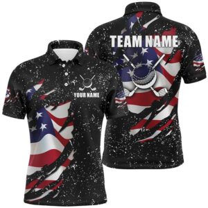 American Flag Black Grunge Pattern Golf Clubs Men’s Golf Polo Shirts Custom Best Men’s Golf Tops, Golf Polo Shirt, Golf Shirts