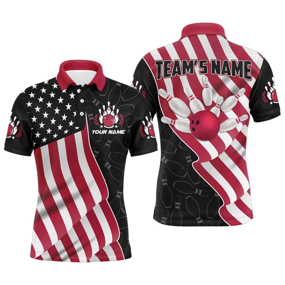 American Flag Bowling Shirts Men Team Bowling Polo Shirt Custom Black Bowling Polo Shirt, Personalized Bowling Team Shirt American Flag Bowling Shirts Men Team Bowling Polo Shirt Custom Black Bowling Polo Shirt, Personalized Bowling Team Shirt