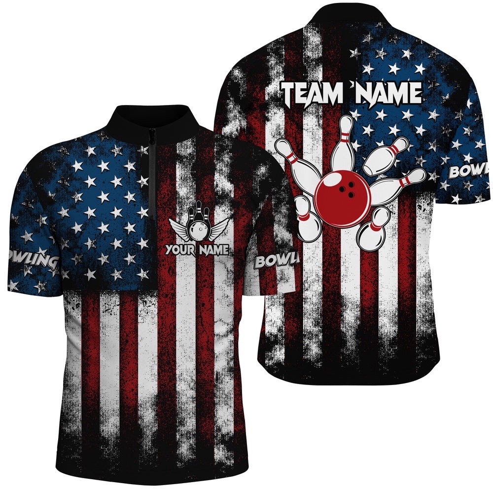 American Flag Bowling Shirts Unisex Bowling Team Jersey For Men & Women, Custom Bowling Team Jersey Shirt