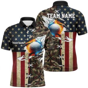 American Flag Camo Men’s Golf Polo Shirts Custom Fire Water Golf Ball Team Golf Shirts, Golf Polo Shirt, Golf Shirts