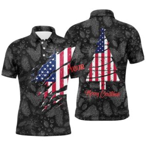 American Flag Christmas Men’s Golf Polo Shirt Custom Retro Patriotic Golf Shirts For Men Golf Gifts, Golf Polo Shirt, Golf Shirts