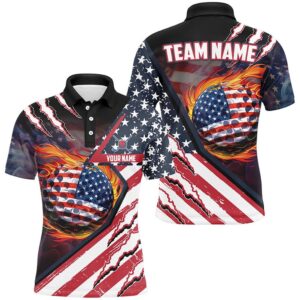 American Flag Flame Golf Ball Men’s Golf Polo Shirts Custom Golf Outfits For Men, Patriotic Golf Gifts, Golf Polo Shirt, Golf Shirts
