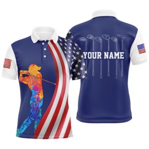 American Flag Golf Clubs Men’s Golf Polo Shirt Custom Watercolor Golf Clothes For Men, Golf Polo Shirt, Golf Shirts
