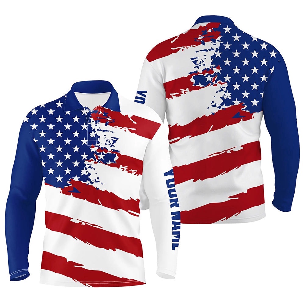 American Flag Golf Clubs Patriotic Custom Name Men’s Golf Polo Shirts Team Golf Shirts For Men, Golf Polo Shirt, Golf Shirts