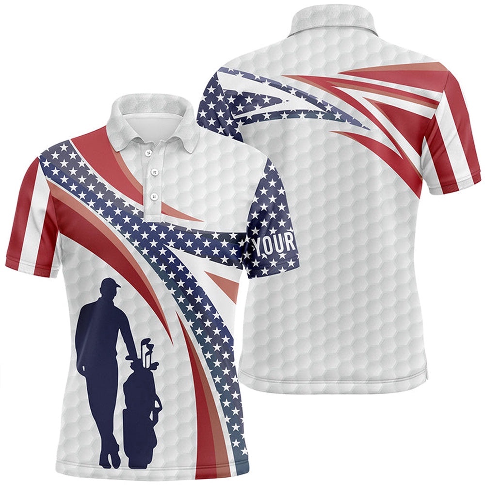 American Flag Golf Pattern Men’s Polo Shirts Custom Patriotic Golf Shirts For Men Golf Gifts, Golf Polo Shirt, Golf Shirts