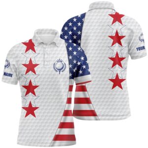 American Flag Men’s Golf Polo Shirt Custom Patriotic White Golf Ball Skin Shirt For Men, Golf Polo Shirt, Golf Shirts