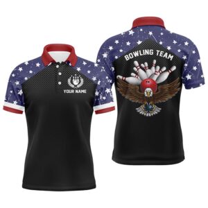 American Flag Patriot Vintage Bowling Polo Shirts Custom Name And Team Name Bowling Team Shirts Polo Shirt, Personalized Bowling Team Shirt