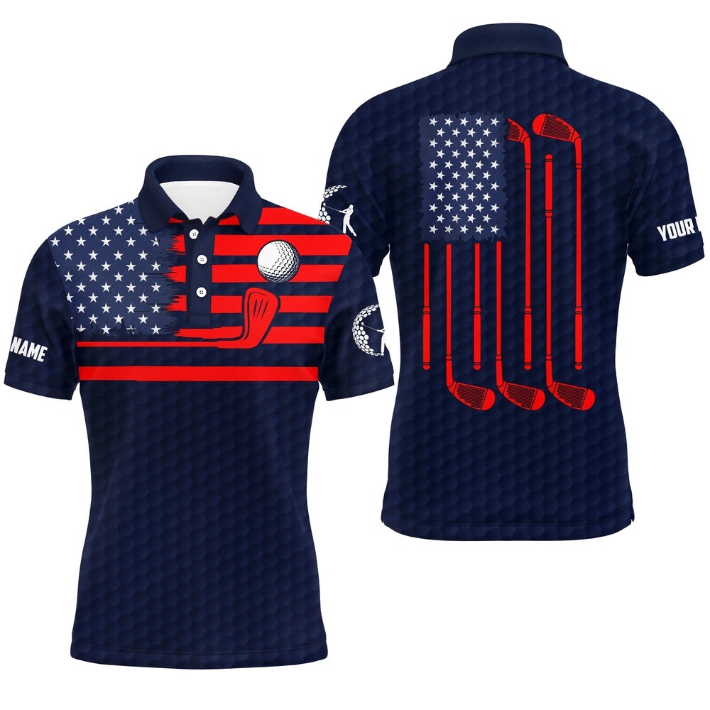 American Flag Patriotic Men Golf Polo Shirts Custom Name Blue Golf Polo Shirt Men’ss, Golf Polo Shirt, Golf Shirts