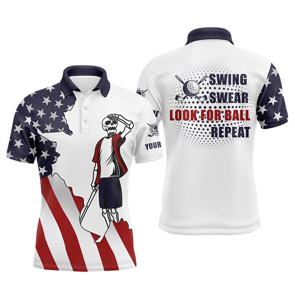 American Flag Patriotic Men’s Golf Polos Shirts Custom Name Golf Skull Swing Swear Look For Ball Repeat, Golf Polo Shirt, Golf Shirts American Flag Patriotic Men’s Golf Polos Shirts Custom Name Golf Skull Swing Swear Look For Ball Repeat, Golf Polo Shirt, Golf Shirts