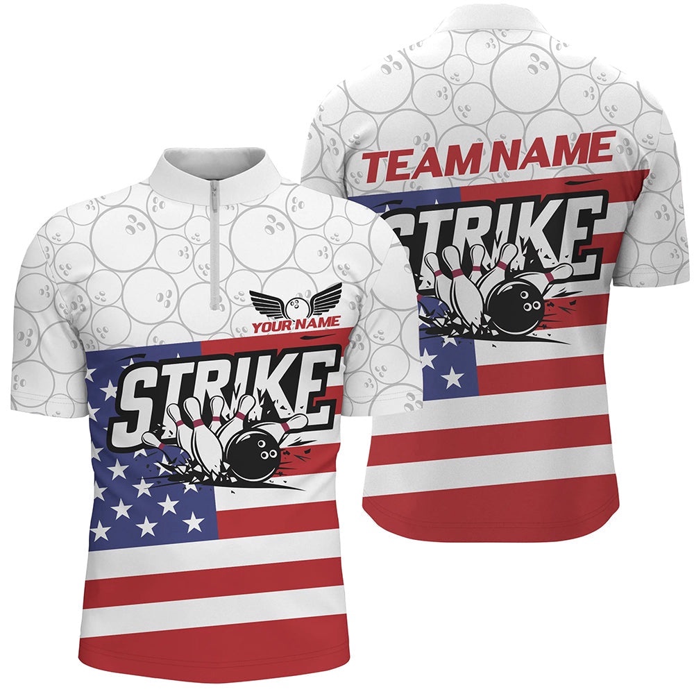 American Flag Strike Bowling Shirts For Men And Women, Patriotic Bowling League Jersey, Custom Bowling Team Jersey Shirt