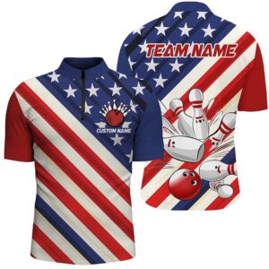 American Flag Team Bowling Jersey For Men And Women, Patriotic Strike Bowling Shirt, Custom Bowling Team Jersey Shirt