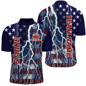 American Flag Thunder Lightning Strike Bowling Team Shirts, Patriotic Unisex Bowling Jersey, Custom Bowling Team Jersey Shirt