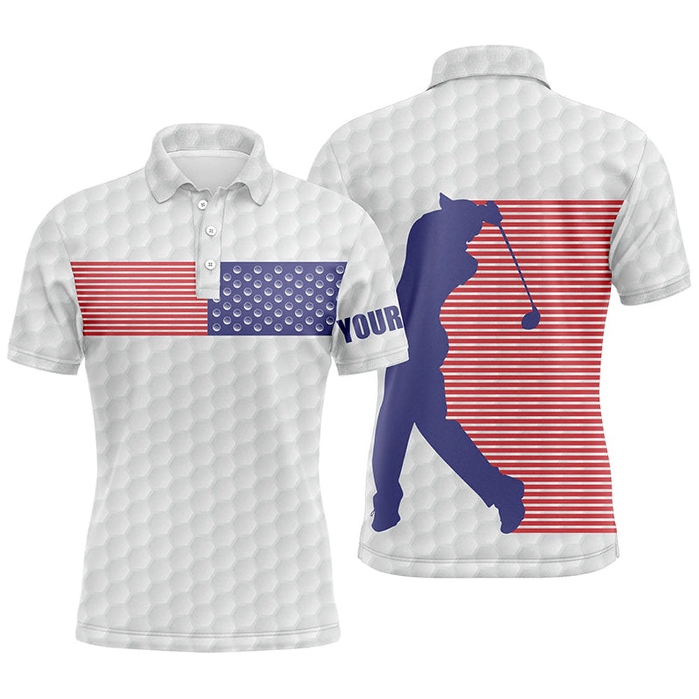 American Flag White Golf Pattern Men’s Polo Shirt Custom Patriotic Golf Shirts For Men Golf Gift, Golf Polo Shirt, Golf Shirts