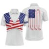 American Flag White Golf Polo Shirts For Men Personalized Patriotic Golf Gift Ideas For Him, Golf Polo Shirt, Golf Shirts