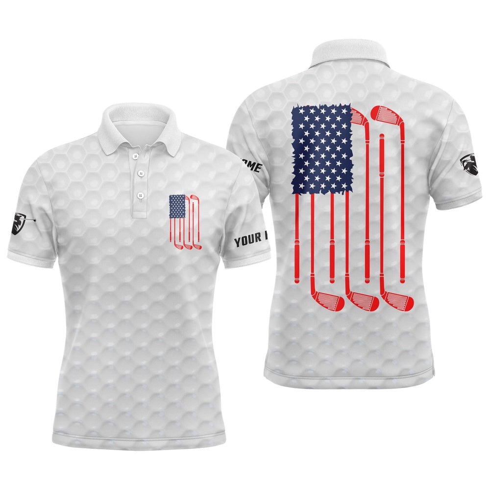 American Flag White Men’s Golf Polo Shirt Personalized Patriotic Golf Gift Ideas For Him, Golf Polo Shirt, Golf Shirts