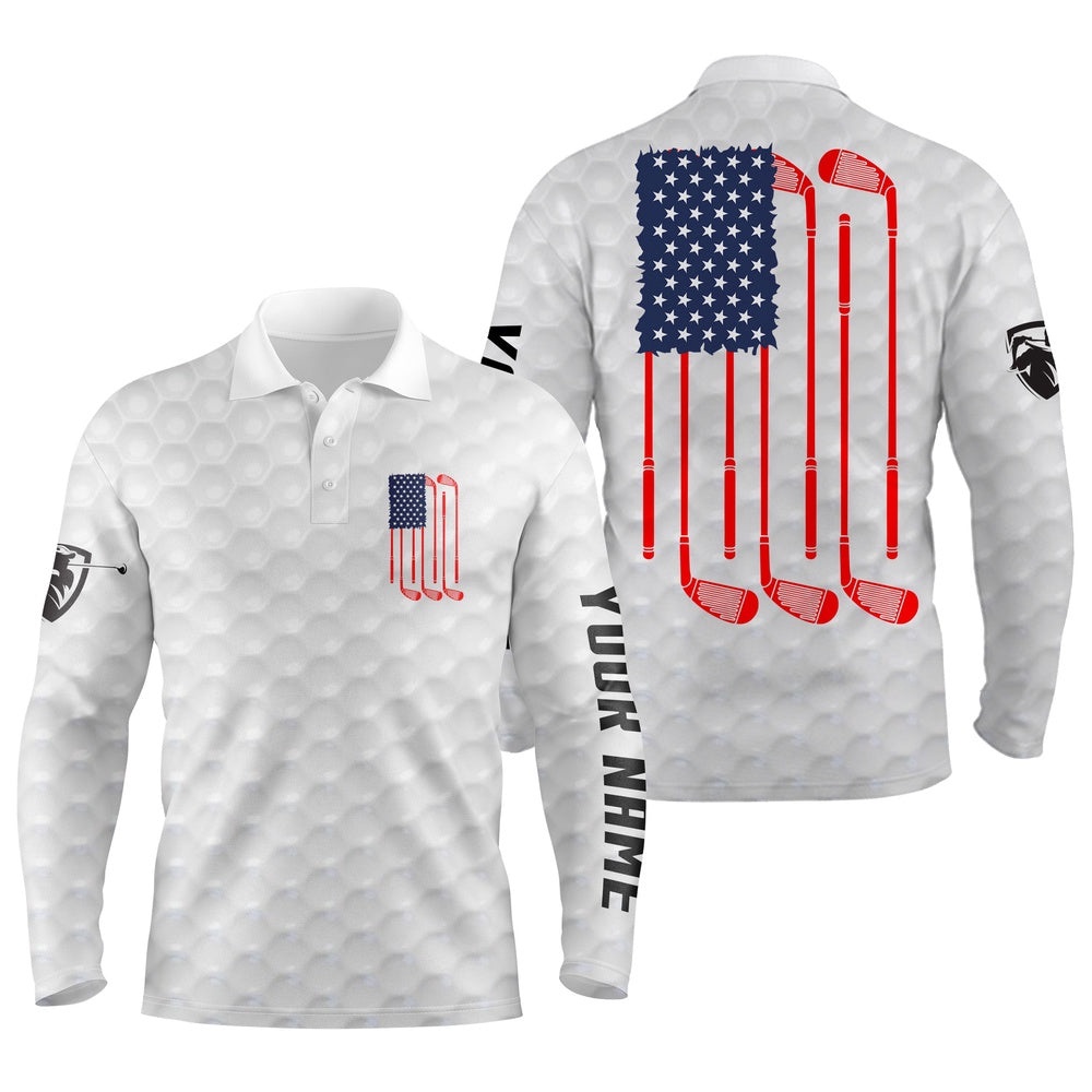 American Flag White Men’s Golf Polo Shirt Personalized Patriotic Golf Gift Ideas For Him, Golf Polo Shirt, Golf Shirts