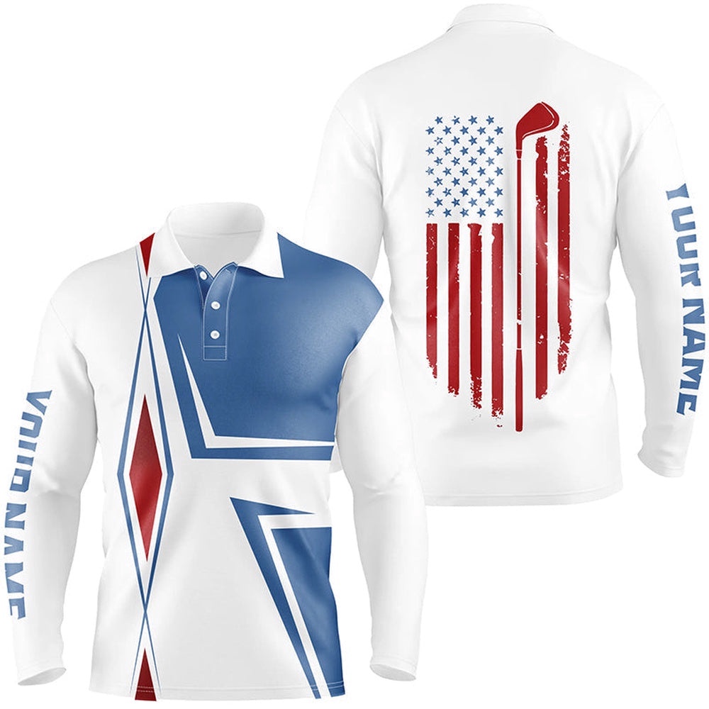 American Flag White Men’s Golf Polo Shirts Custom Golf Club Patriotic Team Shirt, Golf Attire For Men, Golf Polo Shirt, Golf Shirts