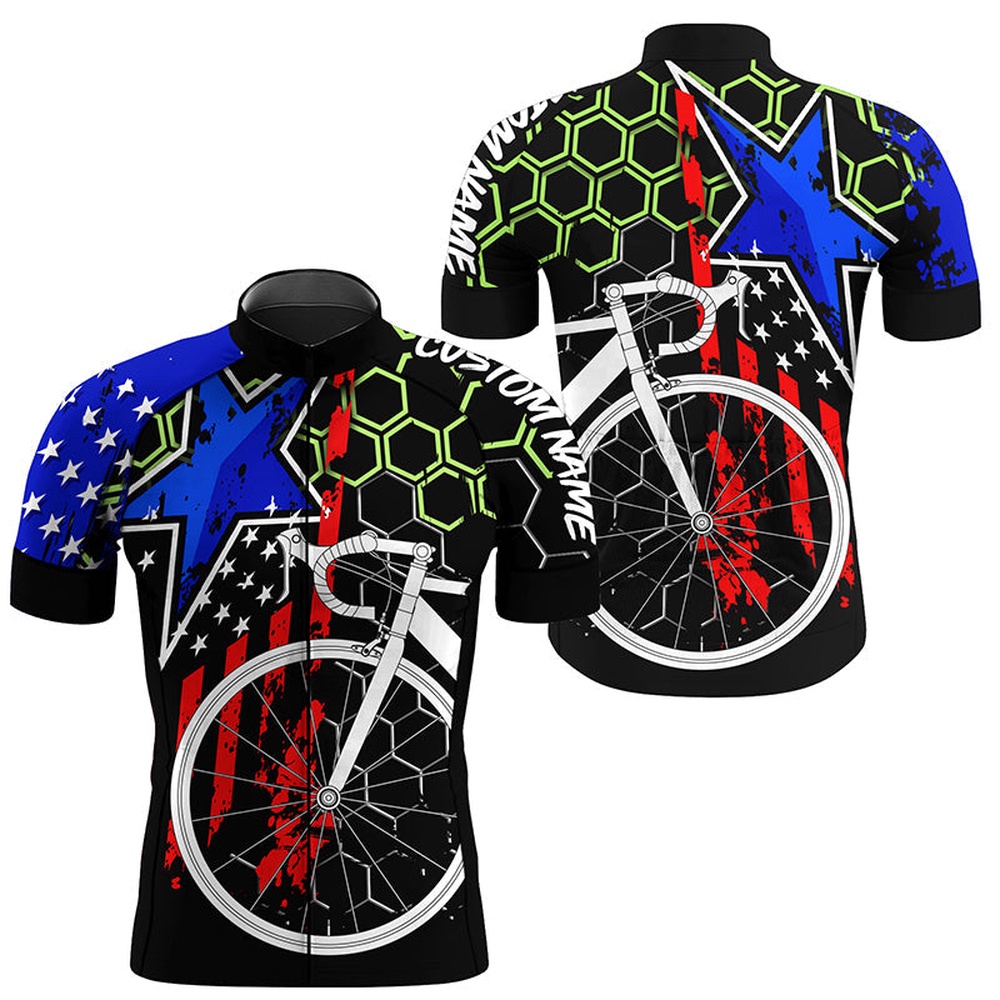 American Mens Cycling Jersey Custom Name Usa Bike Shirts With 3 Rear Pockets  And  Full Zip, Custom Mono Cycling Jersey
