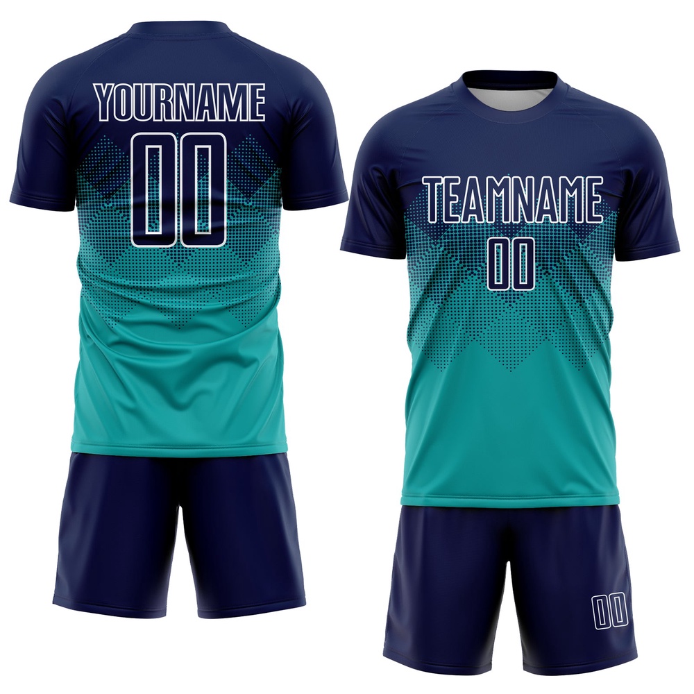 Aqua Navy White Sublimation Soccer Uniform Jersey, Custom Team Soccer Jersey Shirt Aqua Navy White Sublimation Soccer Uniform Jersey, Custom Team Soccer Jersey Shirt