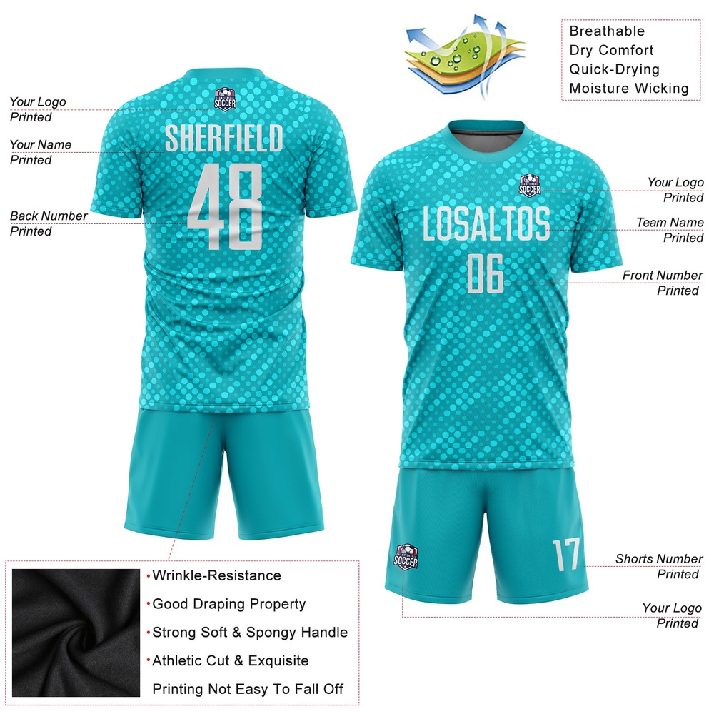 Aqua White Sublimation Soccer Uniform Jersey, Custom Team Soccer Jersey Shirt